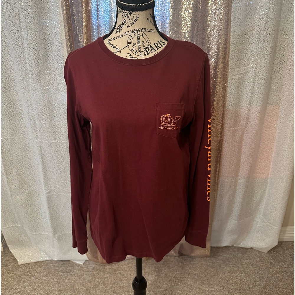 Vineyard Vines Pumpkin Whale Long Sleeve Pocket Tee